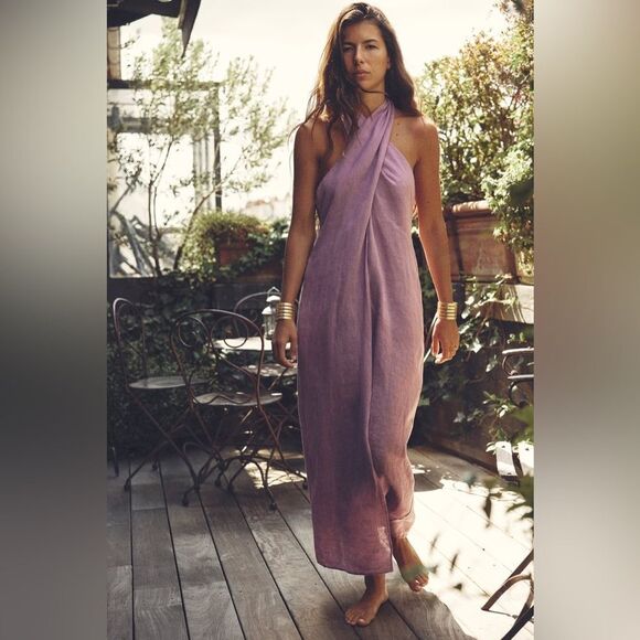 ZARA 100% LINEN HALTER DRESS - Picture 8 of 12